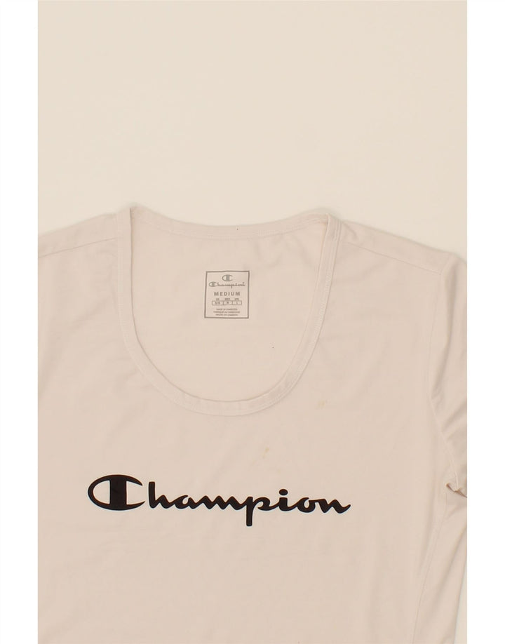 CHAMPION Womens Graphic T-Shirt Top UK 12 Medium White Vintage Champion and Second-Hand Champion from Messina Hembry 