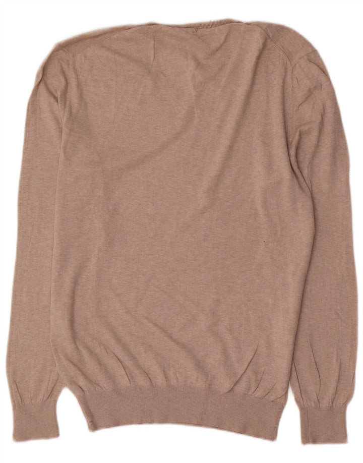 Massimo Dutti Herren-Pullover mit V-Ausschnitt, groß, beige Baumwolle