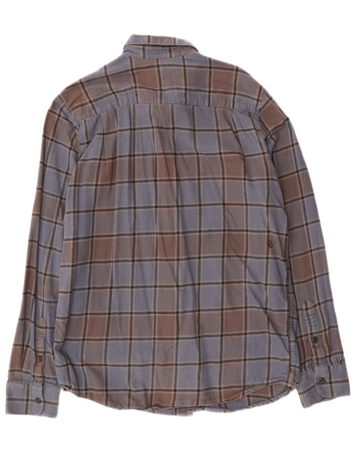 Volcom Mens Modern Fit Flannel Shirt Large Blue Plaid Cotton