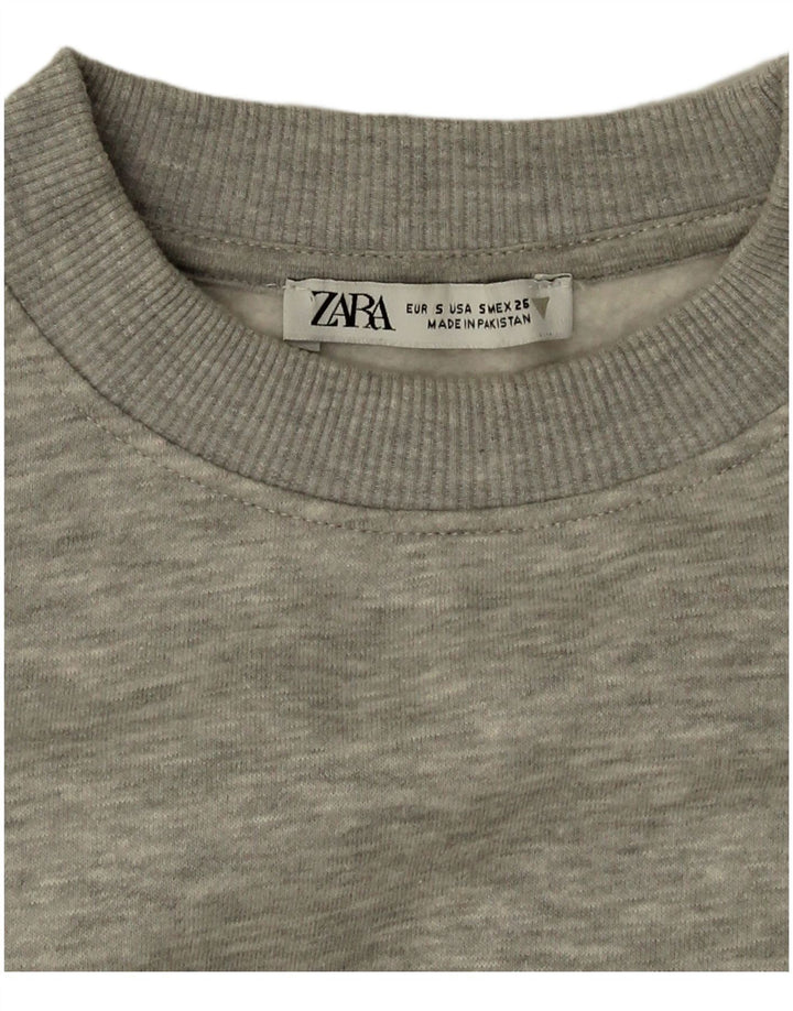 Zara Womens Crop Oversized Sweatshirt Jumper UK 10 Small Grey Flecked