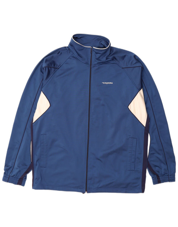 Diadora Mens Tracksuit Top Jacket 2XL Blue Colourblock Polyester