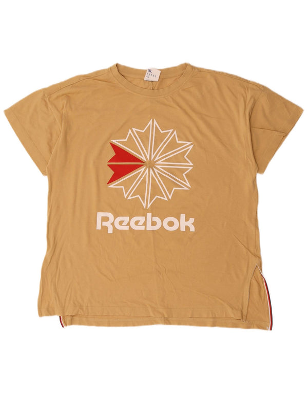 Reebok Grafisk T-shirt top til kvinder UK 20/22 XL Beige Bomuld