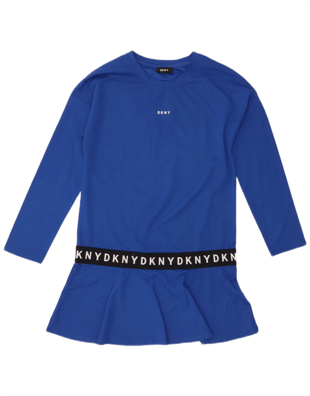 Dkny Womens Graphic Long Sleeve Tunic Top UK 14 Medium Blue Viscose