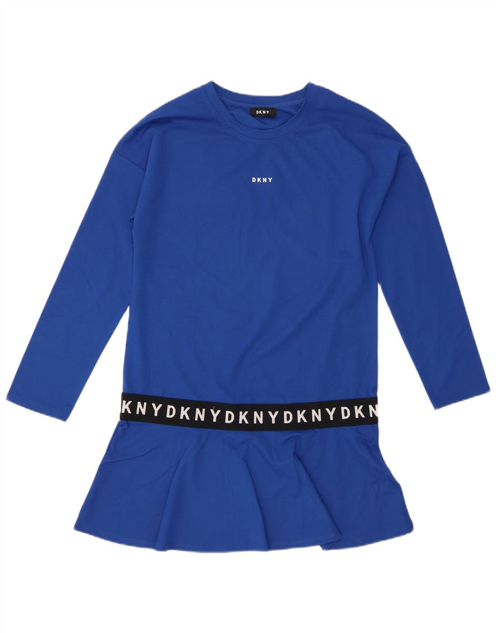 Dkny Womens Graphic Long Sleeve Tunic Top UK 14 Medium Blue Viscose