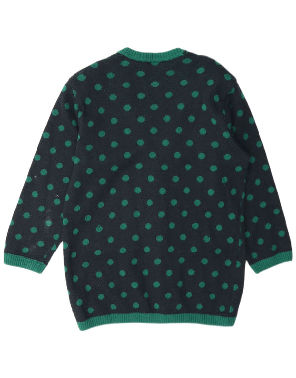 Vintage dame cardigan sweater UK 14 Medium Navy Blue Polka Dot Wool