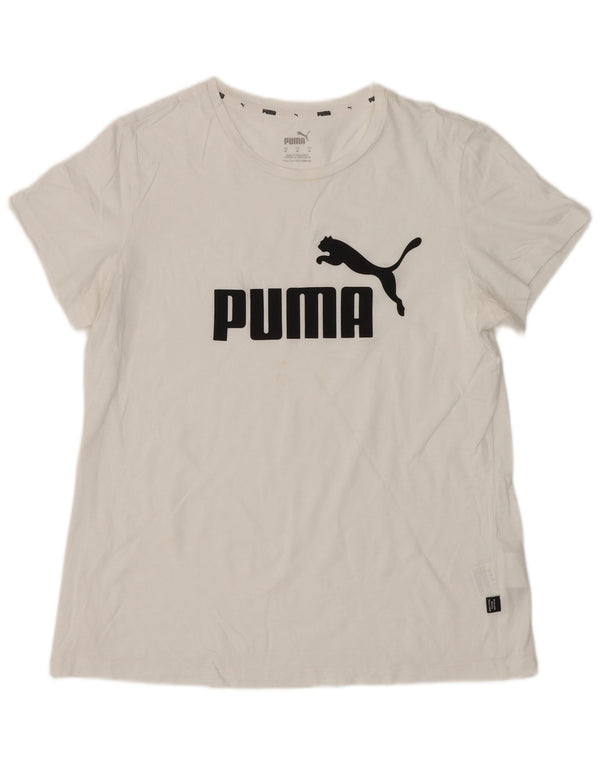 Puma Grafisk T-Shirt Top UK 12 Medium Hvid Bomuld