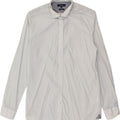 JULES Mens Fitted Shirt Large Grey Herringbone Cotton Vintage Jules and Second-Hand Jules from Messina Hembry 