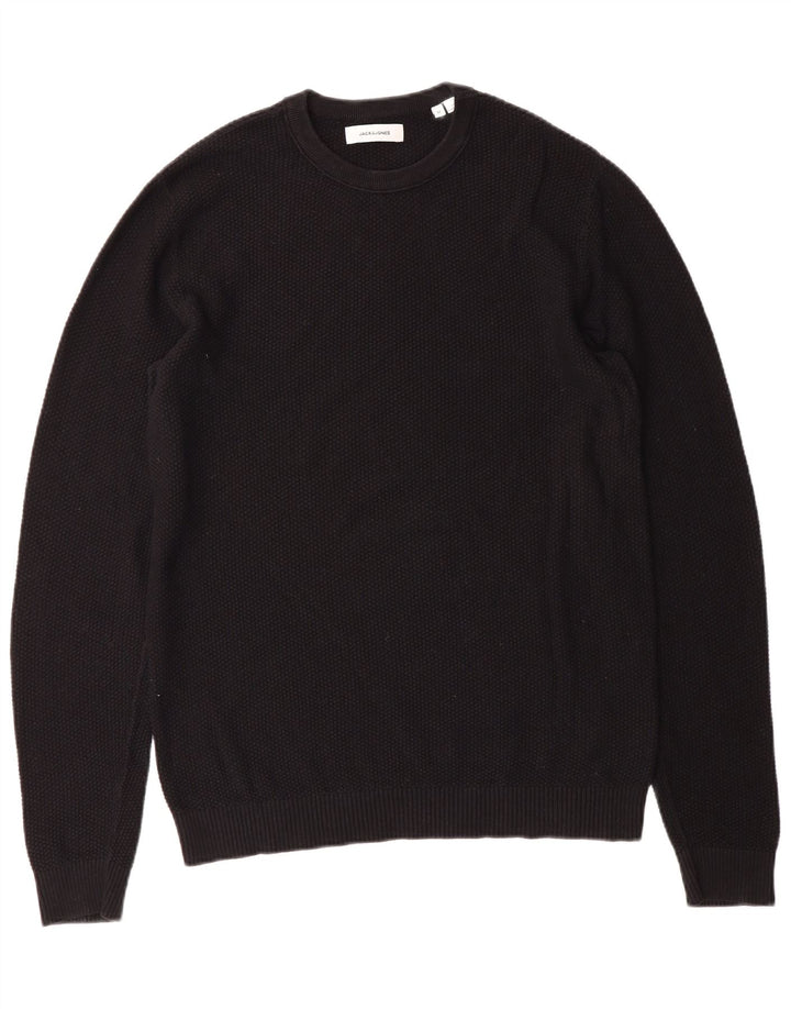 JACK & JONES Mens Crew Neck Jumper Sweater Medium Black Cotton