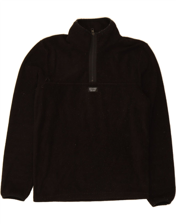 JACK & JONES Mens Zip Neck Fleece Jumper Small Black Polyester Vintage Jack & Jones and Second-Hand Jack & Jones from Messina Hembry 