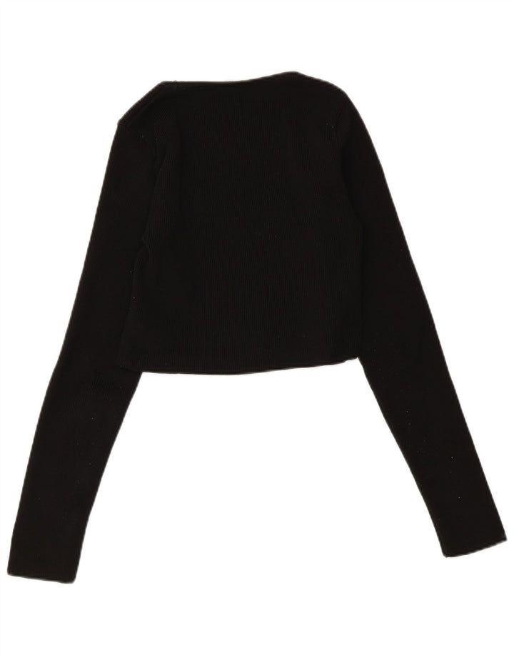 Zara Damen Crop Cardigan Pullover UK 12 Medium Schwarz Polyester