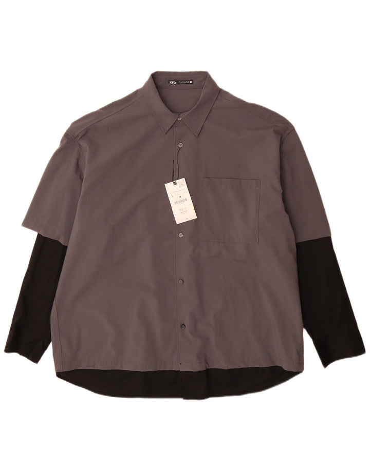 Zara Chemise Homme Large Gris Colorblock Polyester