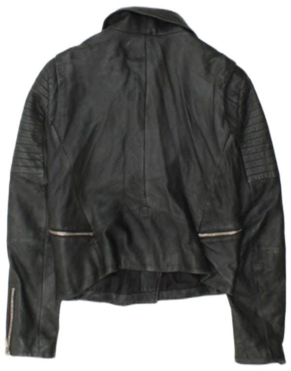 Zara Chaqueta Motera De Cuero Corta Para Mujer UK 42 Mediana Negro