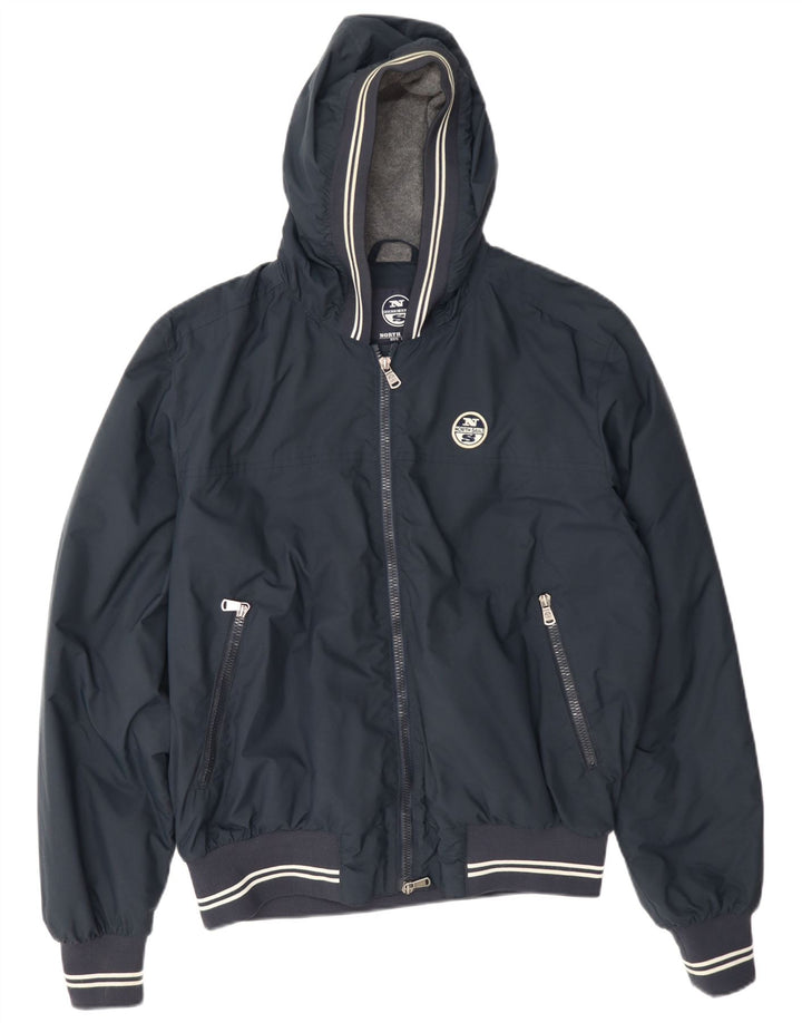 North Sails Mens Hooded Bomber Jacket UK 40 Large Navy Blue Polyamide