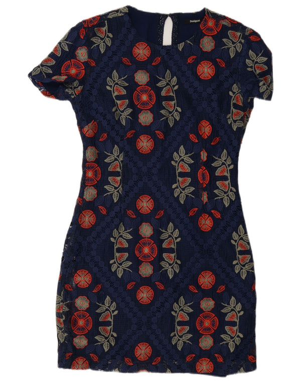 Rochie Desigual Dantela pentru Dama EU 38 Poliester Floral Albastru Marin Mediu