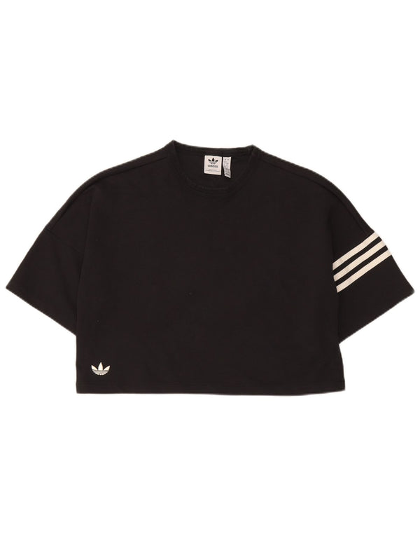 Adidas Damen Crop Oversized T-Shirt Top UK 8/10 Small Schwarz Baumwolle