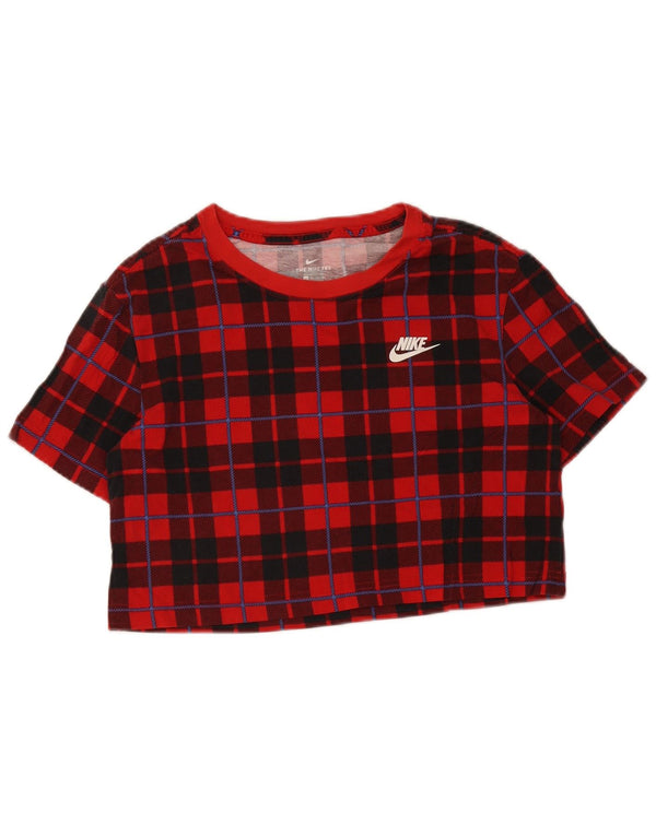 T-shirt corta da donna Nike UK 6 XS rosso a quadri in cotone