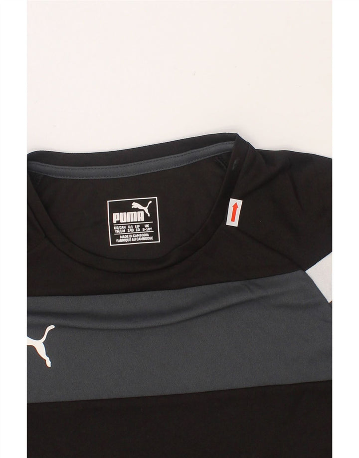 PUMA Boys T-Shirt Top 9-10 Years Medium Black Colourblock Vintage Puma and Second-Hand Puma from Messina Hembry 