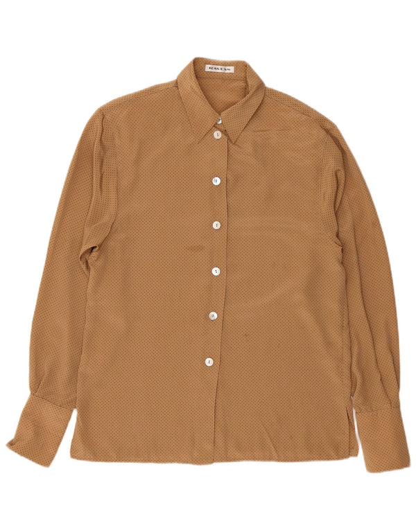 Ravens Womens Oversized Shirt UK 10 Small Brown Spotted Polyester
