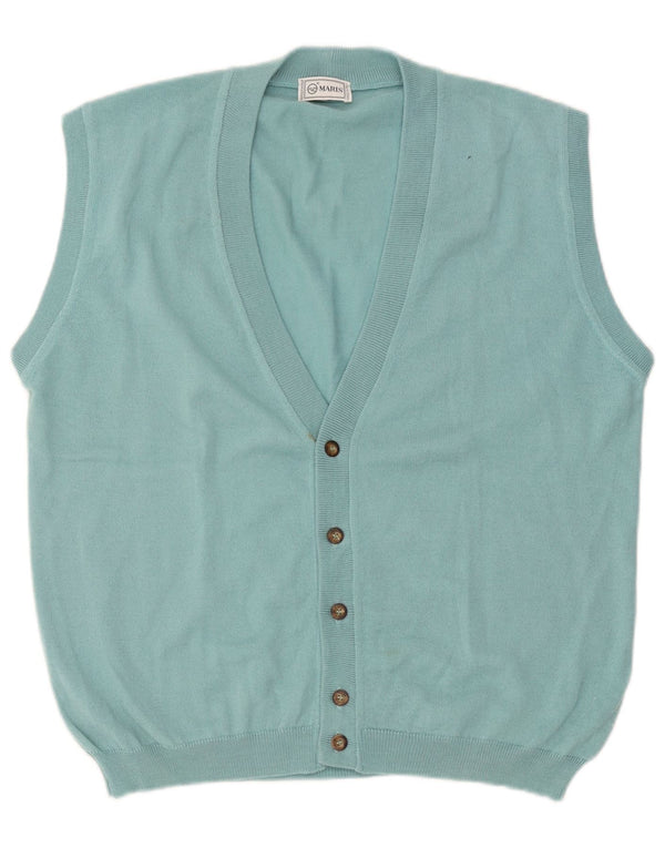 Vintage Mens Sleeveless Cardigan Sweater XL Blue Wool