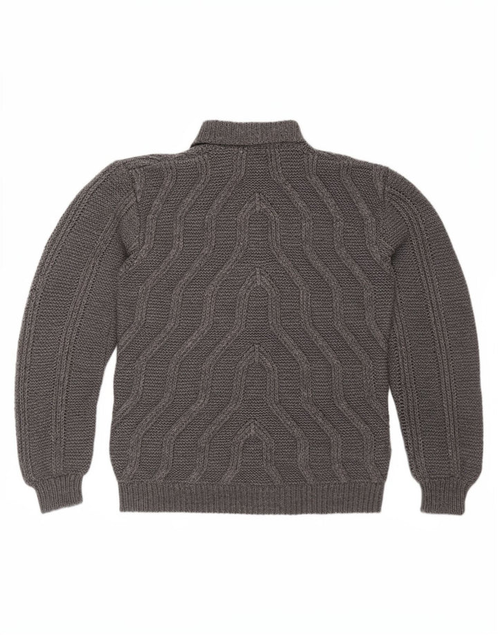 Vintage Mens Turtle Neck Jumper Sweater Medium Grey Geometric