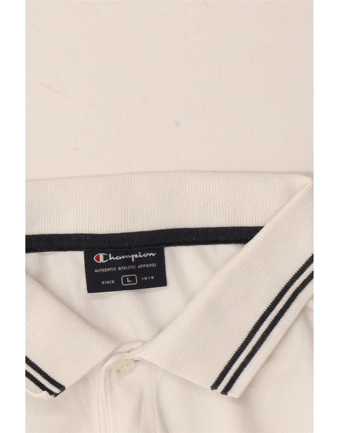 CHAMPION Mens Polo Shirt Large White Cotton Vintage Champion and Second-Hand Champion from Messina Hembry 