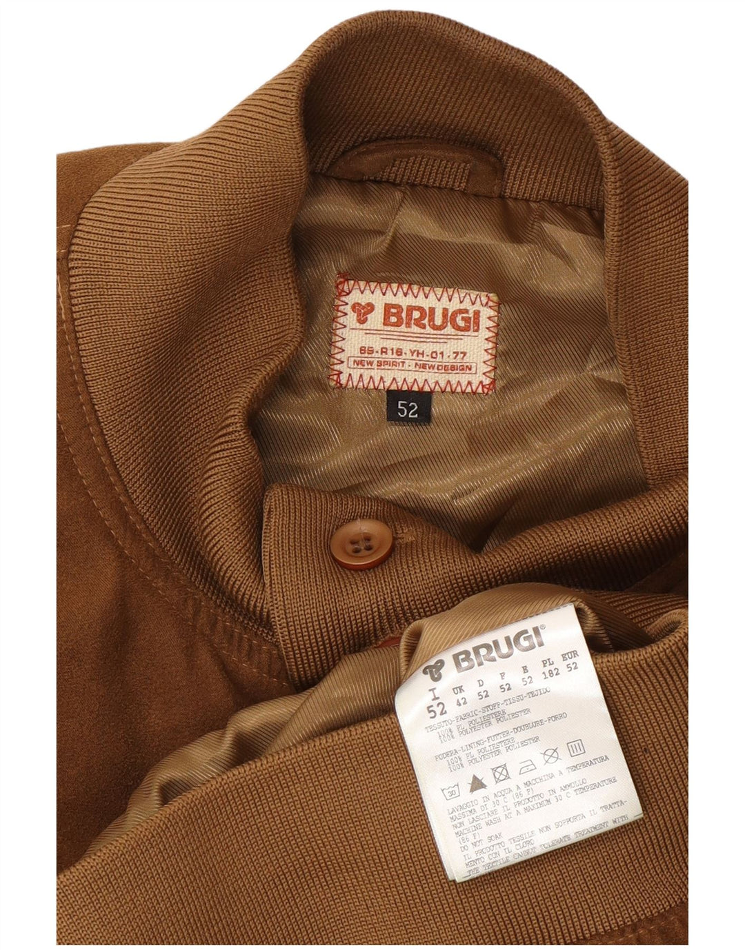 Brugi Mens Bomber Jacket IT 52 XL Beige Polyester