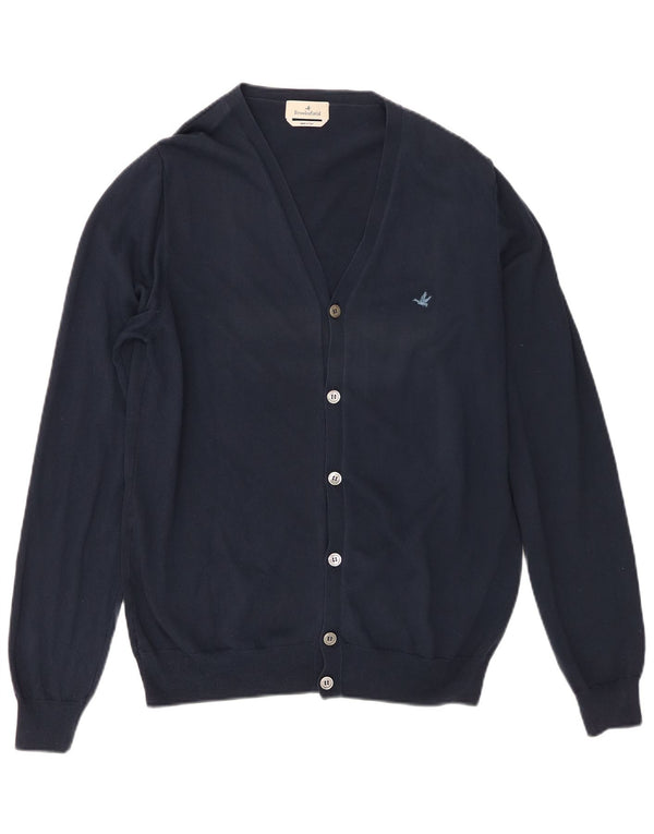 Brooksfield Mens Cardigan Sweater IT 50 Medium Navy Blue Cotton