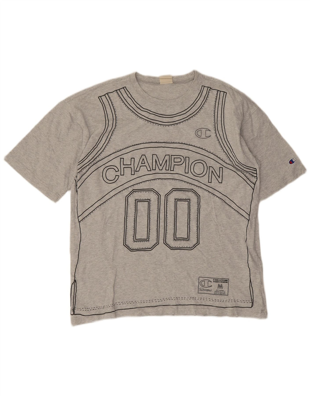 Champion Mens Graphic T-Shirt Top Large Grey Cotton