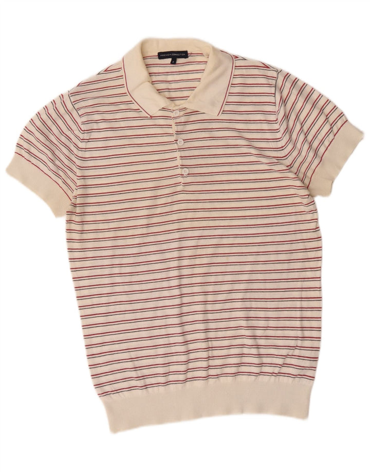 French Connection Mens Polo Neck Jumper Sweater Small White Striped