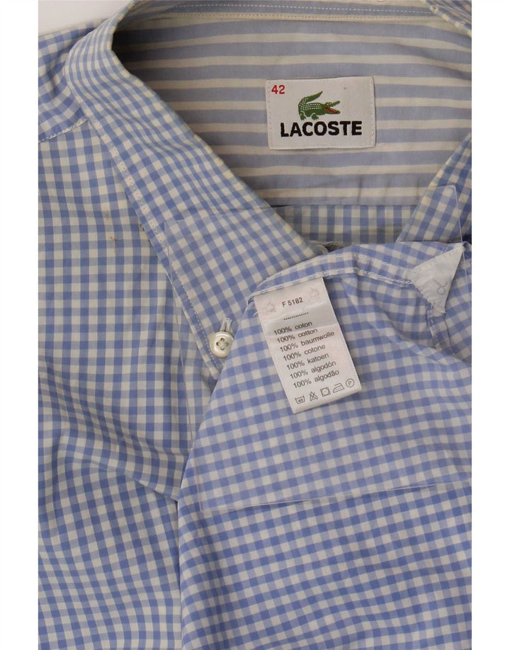 Lacoste Mens Shirt Size 42 Large Blue Gingham Cotton