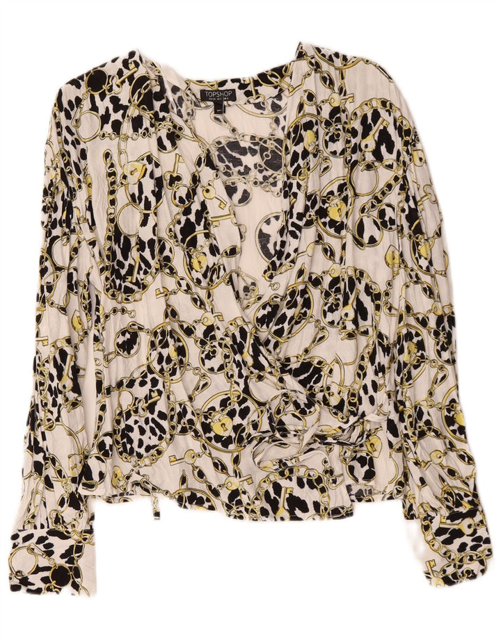 Topshop Womens Oversized Abstract Pattern Wrap Cardigan Top UK 6 XS White