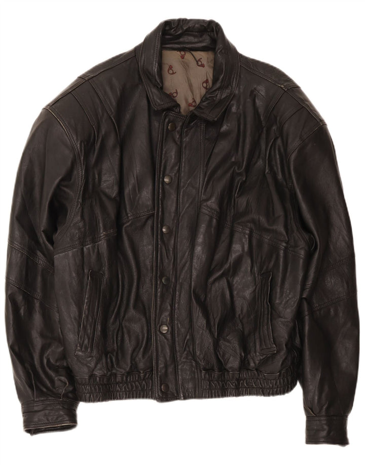 Vintage Mens Bomber Leather Jacket IT 52 XL Black