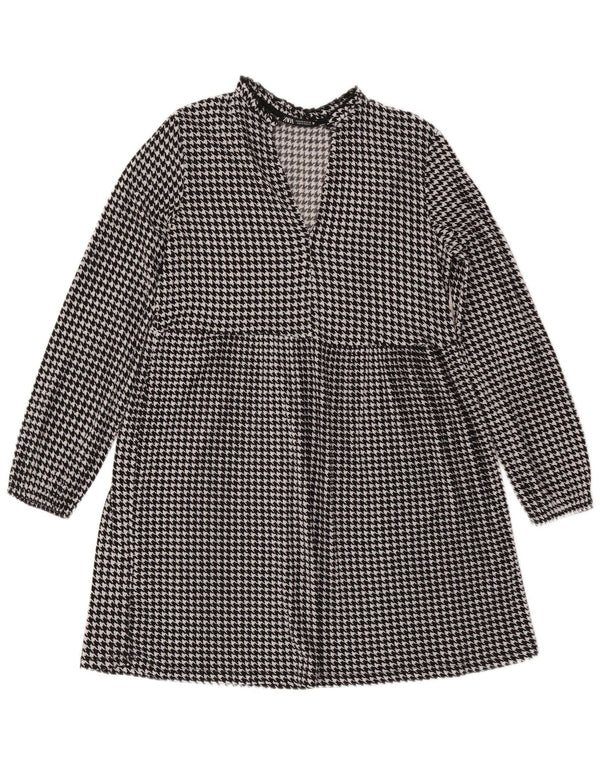 Abito a trapezio a maniche lunghe da donna Zara UK 14 medio pied de poule nero