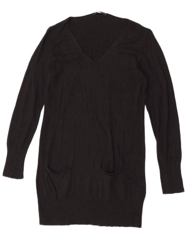 Marks & Spencer Womens Longline V-Neck Jumper Sweater UK 14 Medium Black