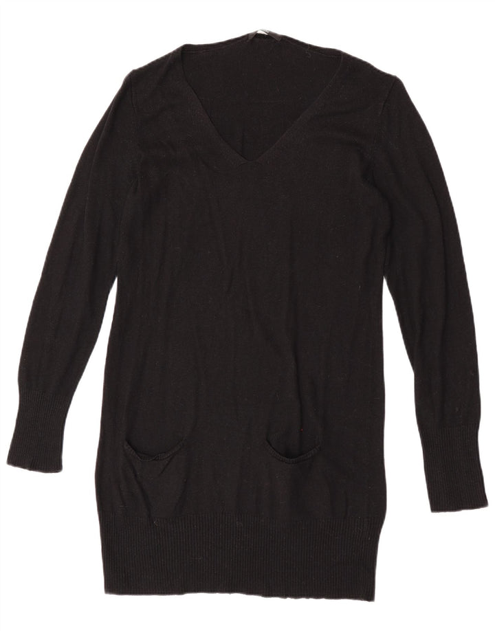 Marks & Spencer Womens Longline V-Neck Jumper Sweater UK 14 Medium Black