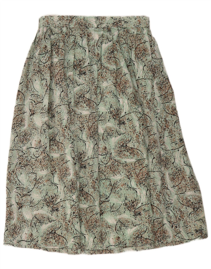 Vintage Damen Faltenrock mit abstraktem Muster W28 Mittelgrün