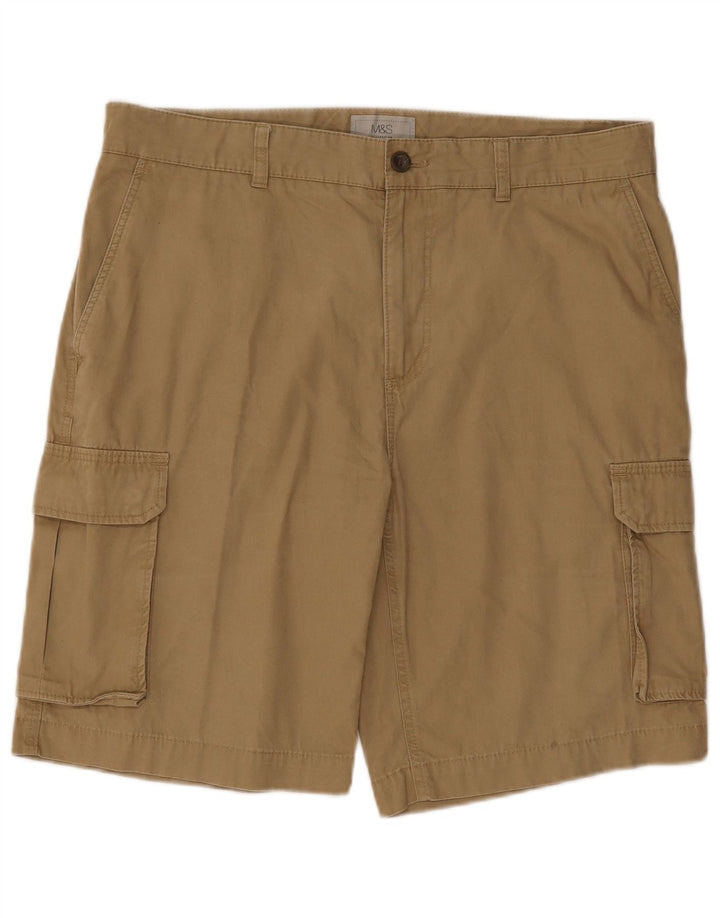 Marks & Spencer Mens Cargo Shorts W34 Large Beige Cotton
