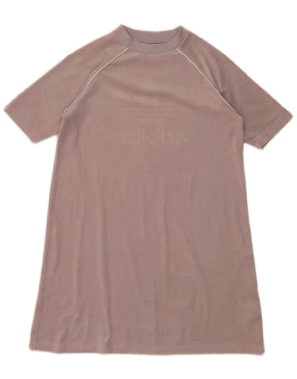 Adidas Dame Grafisk Loose Fit T-Shirt Kjole UK 6 XS Lilla Polyester