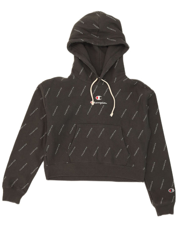 Maglione con cappuccio grafico corto da donna Champion UK 14 cotone nero medio