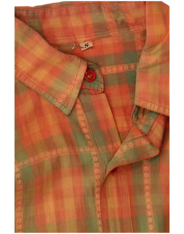 Vintage Mens Shirt Small Orange Check