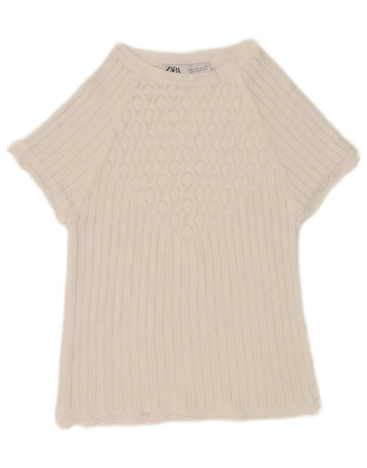 Zara Mujer Blusa Corta Top UK 8 Small Blanco