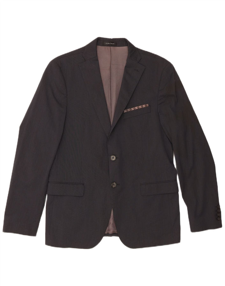 Zara Mens 2 Button Blazer Jacket EU 52 Large Navy Blue Pinstripe