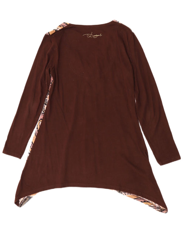 Desigual Donna Tunica asimmetrica a maniche lunghe Top UK 14 Grande Marrone Floreale