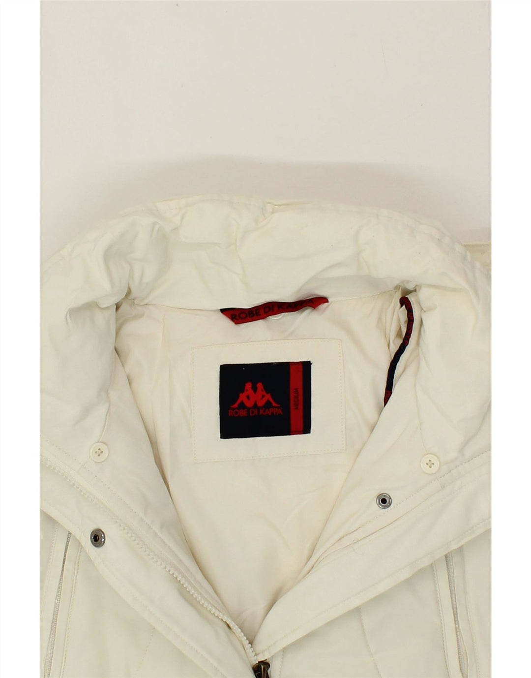 KAPPA Womens Hooded Padded Jacket UK 14 Medium Off White Cotton Vintage Kappa and Second-Hand Kappa from Messina Hembry 