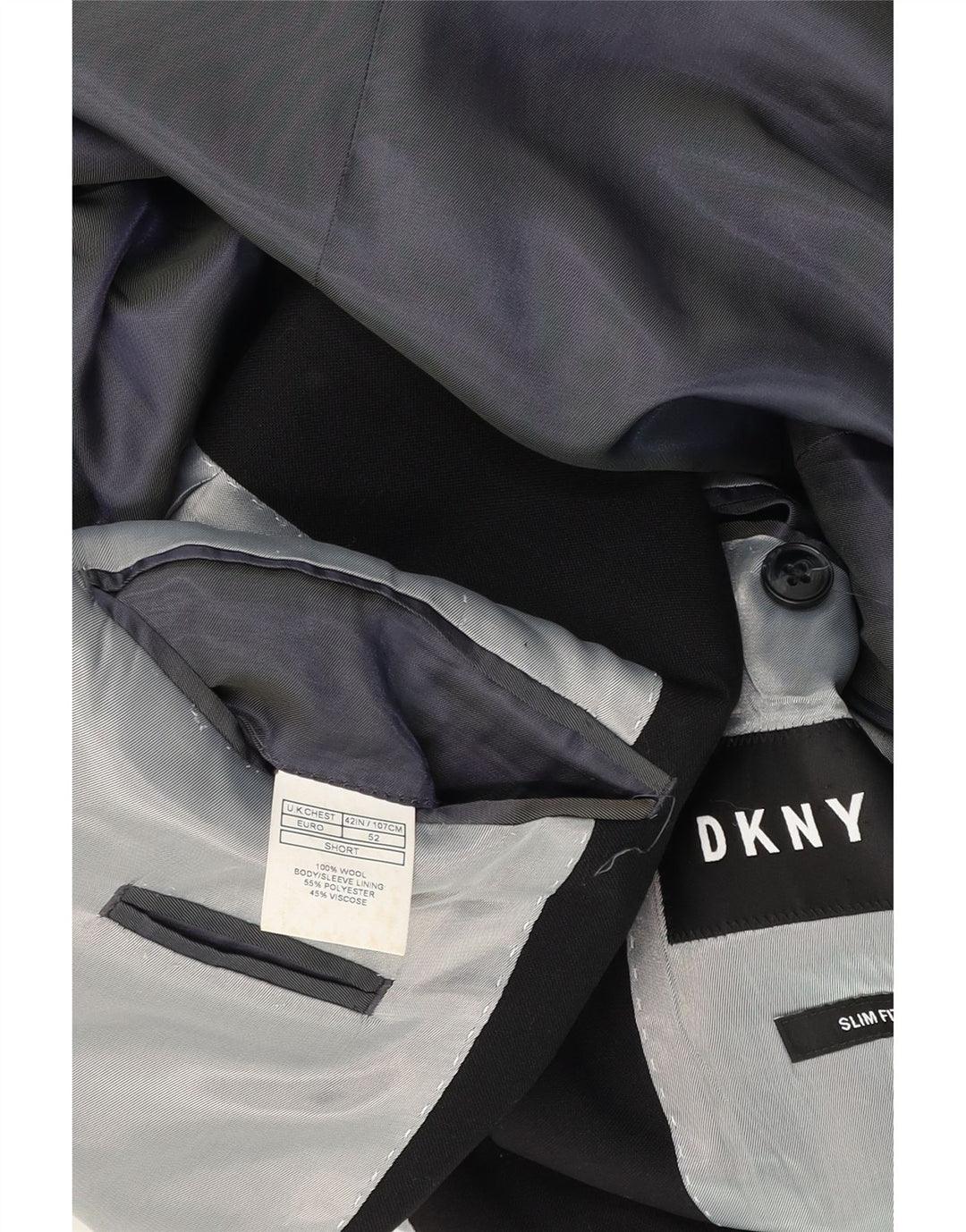Dkny Mens Short 2 Button Slim Fit Blazer Jacket UK 42 XL Black Wool
