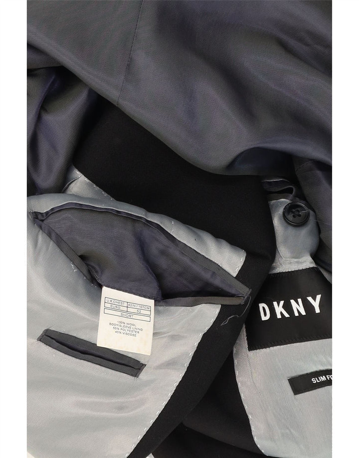 Dkny Mens Short 2 Button Slim Fit Blazer Jacket UK 42 XL Black Wool