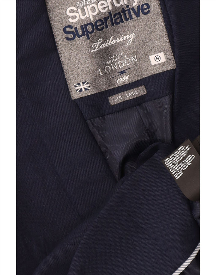 Superdry Veste Blazer 1 Bouton Femme UK 16 Large Bleu Marine Polyester