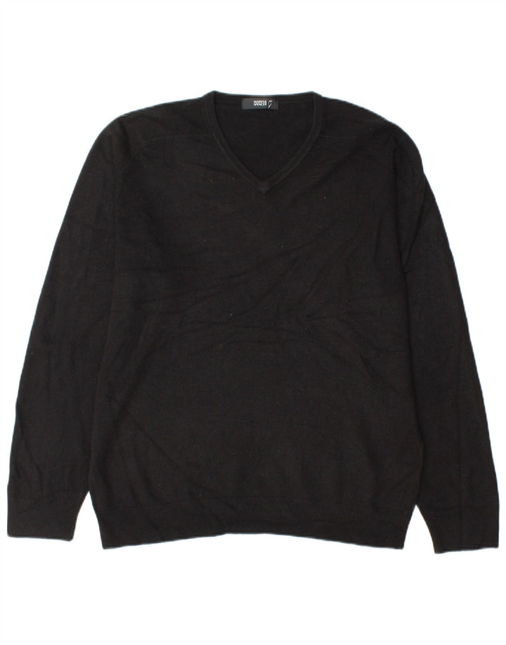 MARKS & SPENCER Mens V-Neck Jumper Sweater Medium Black Acrylic