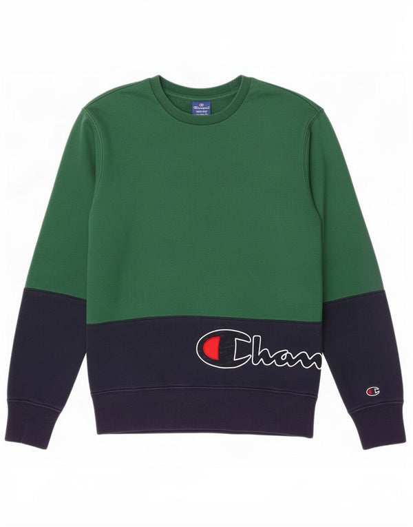 Champion Mens Graphic Sweatshirt Jumper Medium Green Colourblock Cotton