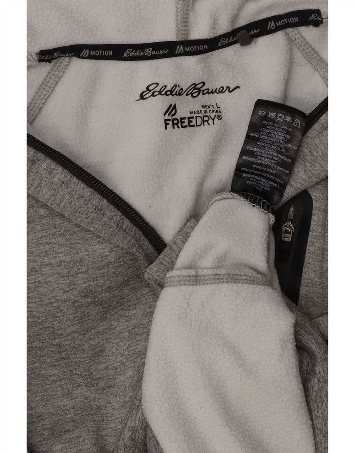EDDIE BAUER Mens Zip Hoodie Sweater Large Grey Polyester